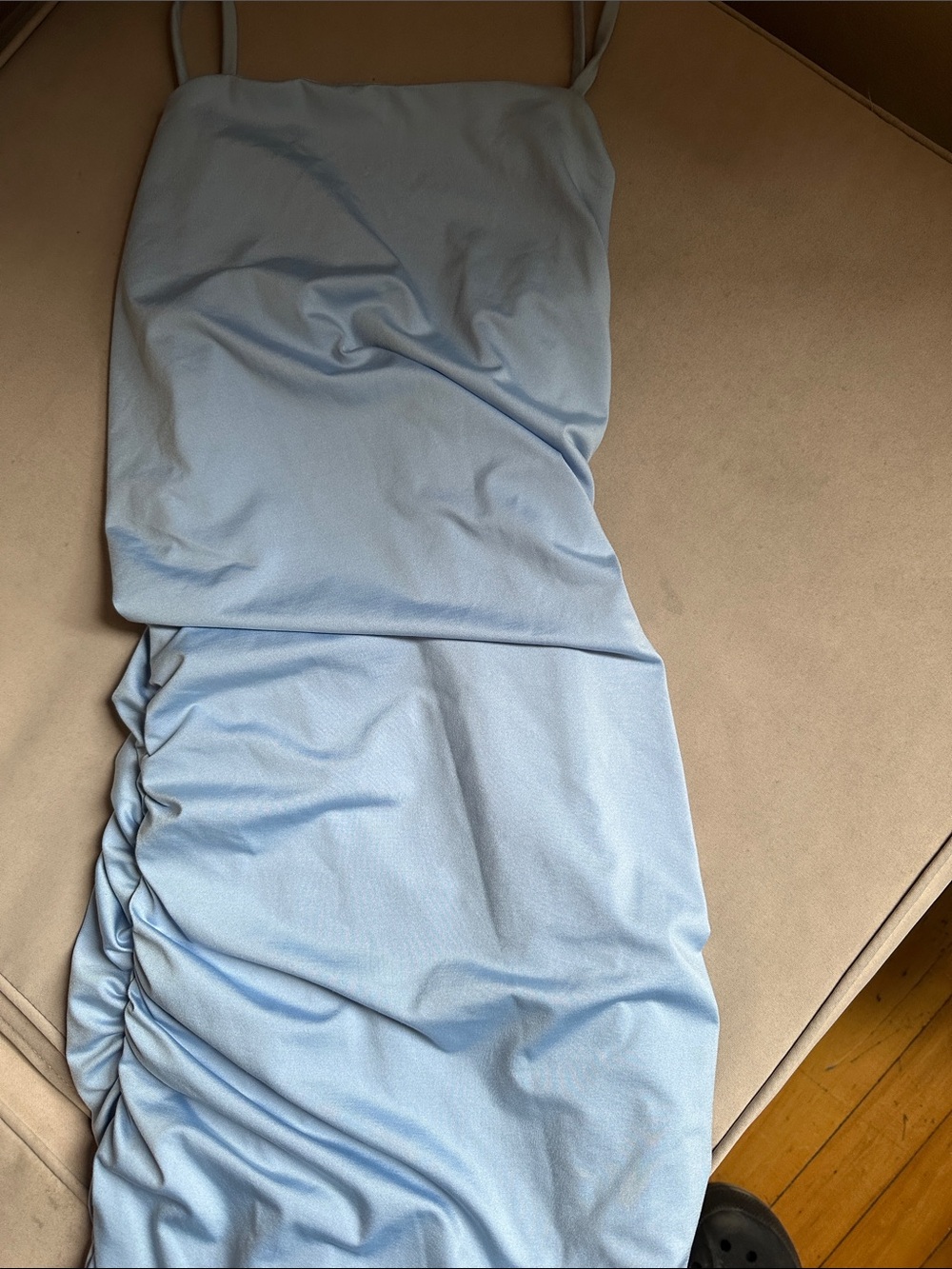 Revamped Light Blue Ruched Slip Dress